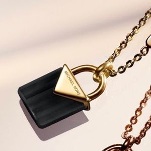 Michael Kors Black Onyx Padlock Gold Necklace NWT